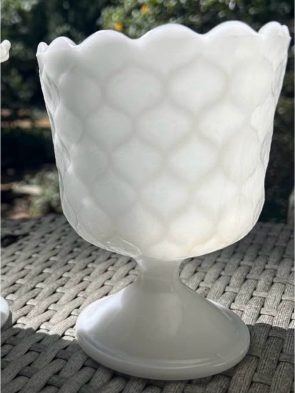 Vintage Milk Glass Scalloped Pedestal Compote/ Candy Dish